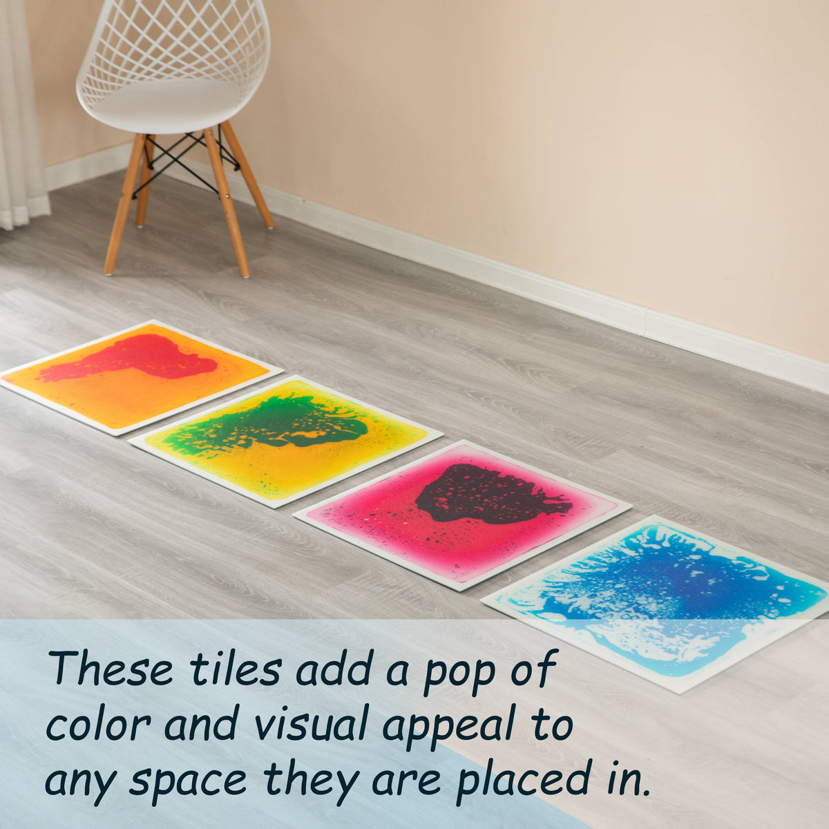 Sensory Liquid Gel Floor Square Tiles, Kids Floor Mat, 4PacK